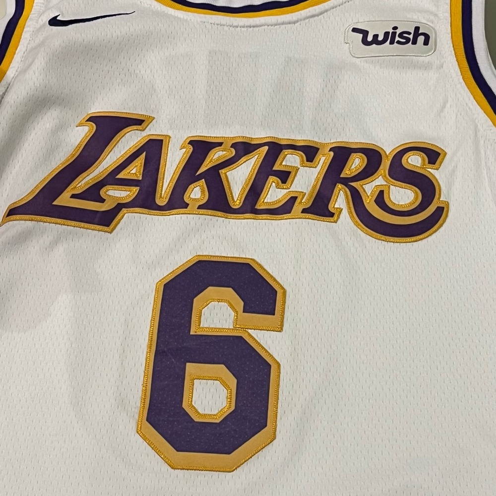 LeBron James LA Lakers White Purple Gold Nike Jersey #6 new without tags